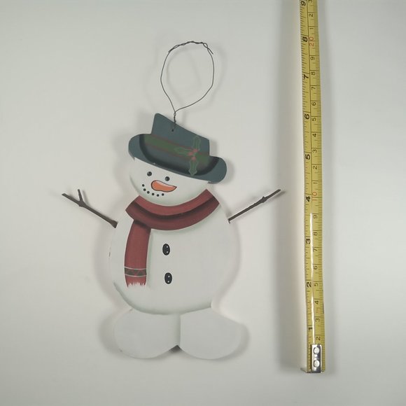 Top Hat Snowman Twig Arms Wooden Christmas Country Rustic Ornament Wire Hanger - Picture 3 of 3